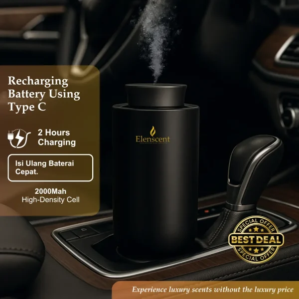 Elenscent Car Scent Diffuser Pro Premium Pengharum Untuk Rumah, Office & Mobil USB - C Recharge - Image 3